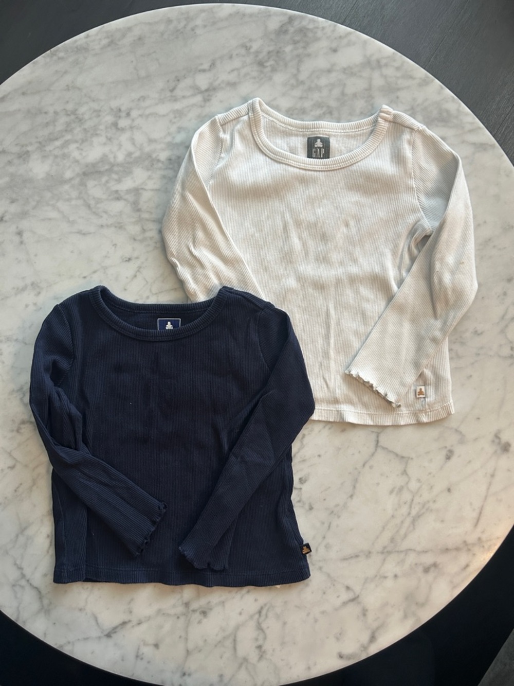 GAP Two-Pack Ribbed Long Sleeve Tees in Navy & White